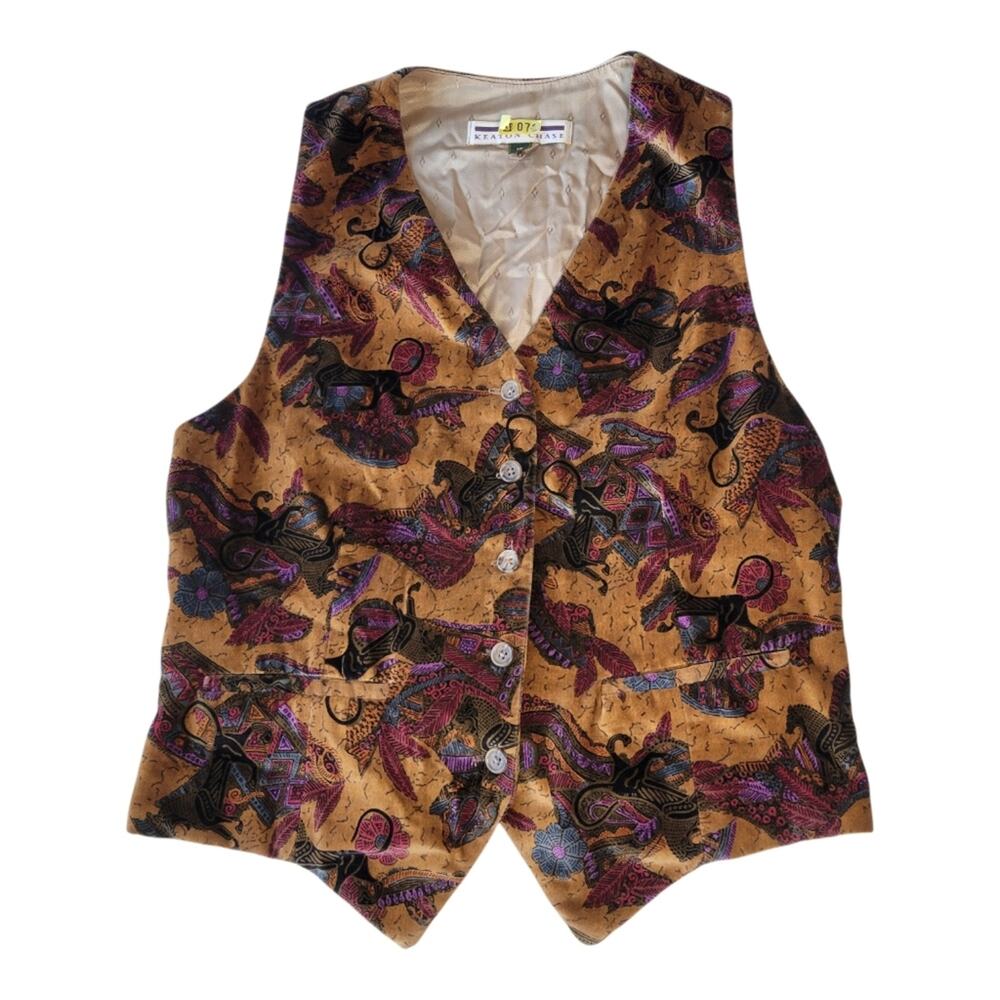 Keaton Chase Vintage Velvet Vest Print Size 10 - Picture 2 of 9